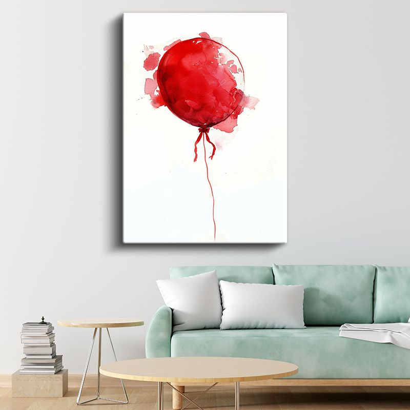 Kırmızı Balon - Suluboya Efektli Uçuş Kanvas Tablo