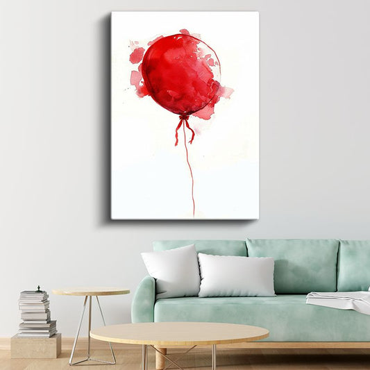 Kırmızı Balon - Suluboya Efektli Uçuş Kanvas Tablo