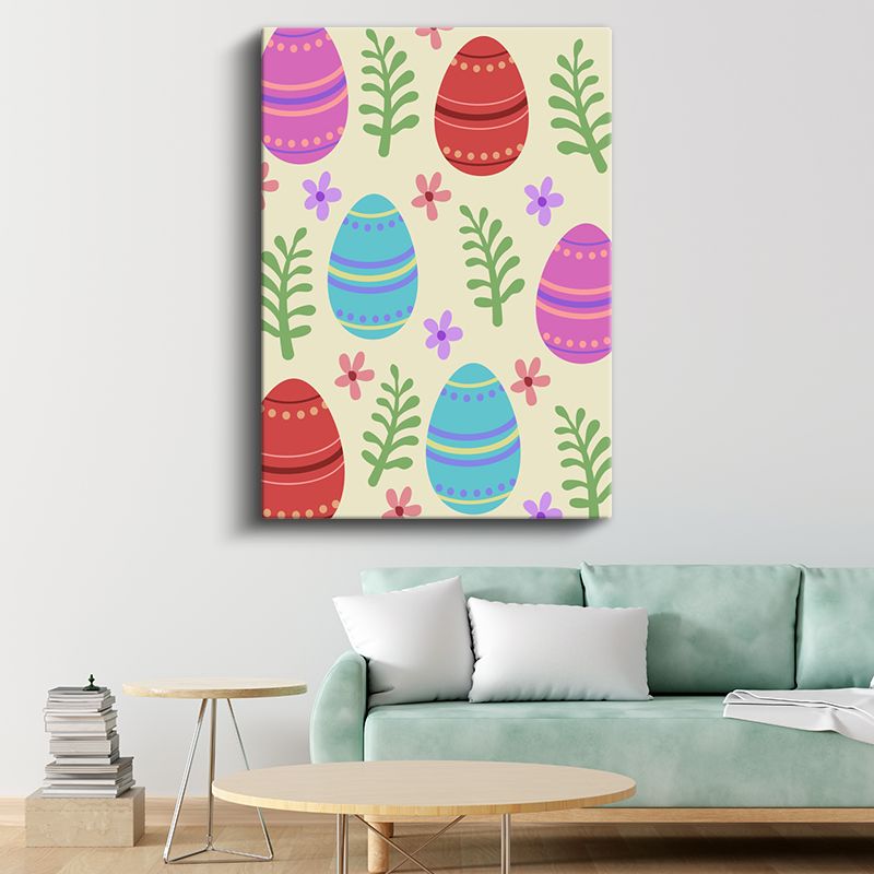 Paskalya Deseni - Renkli Yumurtalar ve Çiçekler Kanvas Tablo