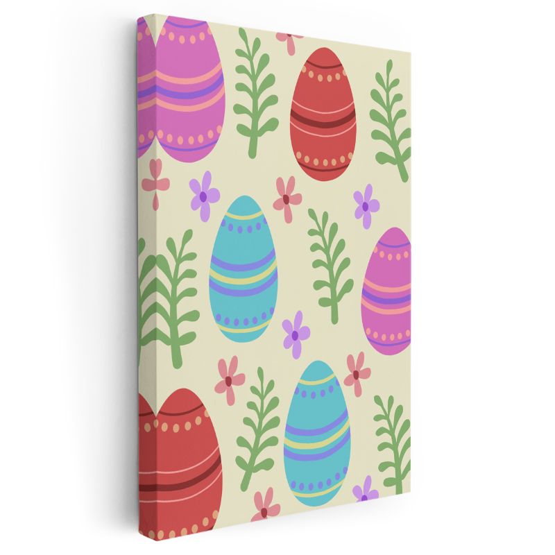 Paskalya Deseni - Renkli Yumurtalar ve Çiçekler Kanvas Tablo