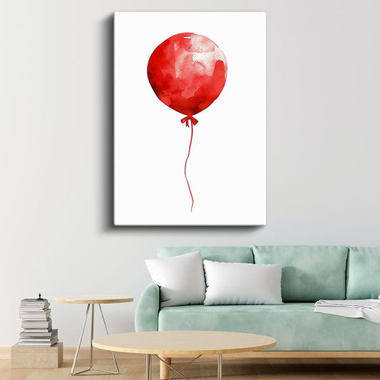 Uçan Balon - Kırmızı Suluboya Efekti Kanvas Tablo