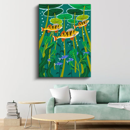 Nilüfer Gölü - Renkli Balıklar ve Su Bitkileri Kanvas Tablo