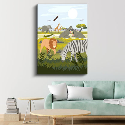 Safari Manzarası - Afrika Hayvanları Macerası Kanvas Tablo