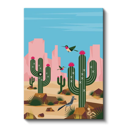 Çöl Kaktüsleri - Sıcak İklim Kuşları Kanvas Tablo
