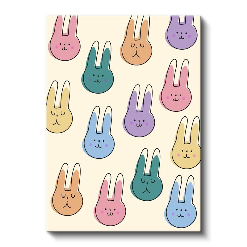 Tavşan Dostlar - Renkli Yüzler Deseni Kanvas Tablo