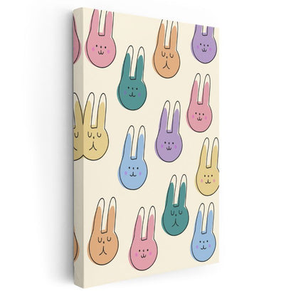 Tavşan Dostlar - Renkli Yüzler Deseni Kanvas Tablo