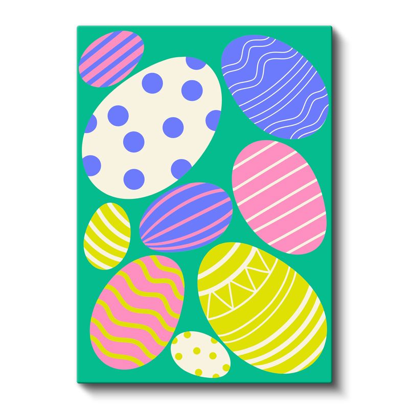 Paskalya Yumurtaları - Yeşil Zeminde Renkli Desen Kanvas Tablo