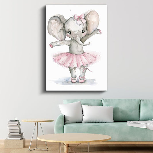 Balerin Fil - Pembe Tutu Etekli Sevimli Dansçı Kanvas Tablo