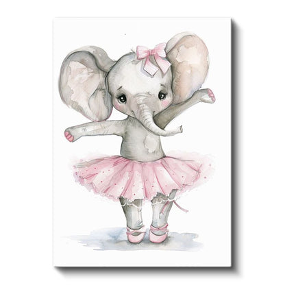 Balerin Fil - Pembe Tutu Etekli Sevimli Dansçı Kanvas Tablo