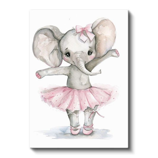 Balerin Fil - Pembe Tutu Etekli Sevimli Dansçı Kanvas Tablo