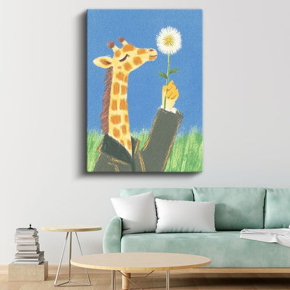 Çiçek Koklayan Zürafa - Mavi Gökyüzü Altında Sevimli Dostumuz Kanvas Tablo