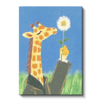 Çiçek Koklayan Zürafa - Mavi Gökyüzü Altında Sevimli Dostumuz Kanvas Tablo