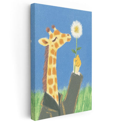 Çiçek Koklayan Zürafa - Mavi Gökyüzü Altında Sevimli Dostumuz Kanvas Tablo