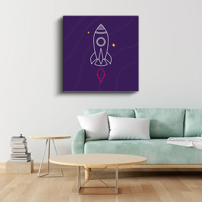 Uzay Roketi - Mor Gökyüzünde Yolculuk Kanvas Tablo