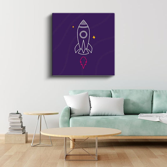 Uzay Roketi - Mor Gökyüzünde Yolculuk Kanvas Tablo