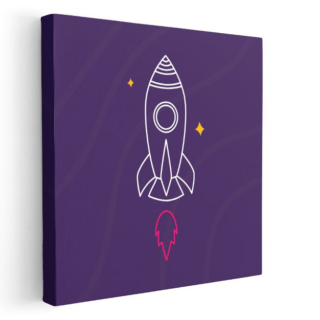 Uzay Roketi - Mor Gökyüzünde Yolculuk Kanvas Tablo
