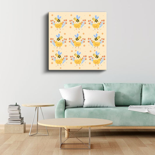 Arı ve Civciv - Bahar Dostları Deseni Kanvas Tablo