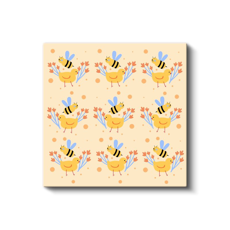 Arı ve Civciv - Bahar Dostları Deseni Kanvas Tablo