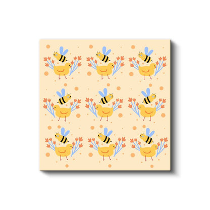 Arı ve Civciv - Bahar Dostları Deseni Kanvas Tablo