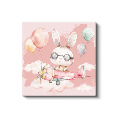 Pilot Tavşan - Pembe Gökyüzünde Uçuş Macerası Kanvas Tablo