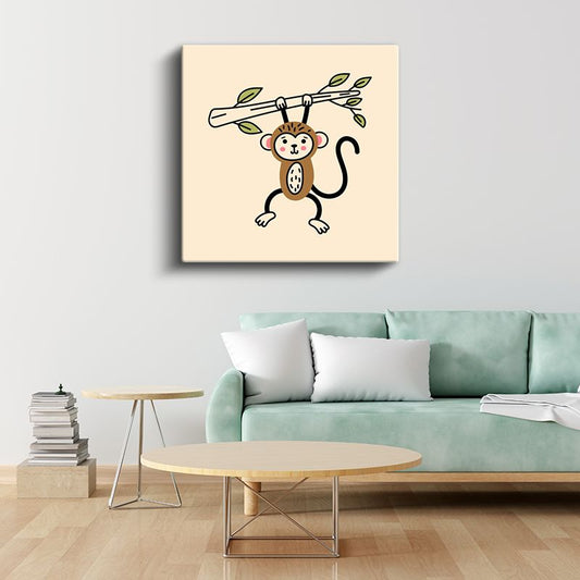 Ağaç Dalında Maymun - Sevimli Orman Sakini Kanvas Tablo