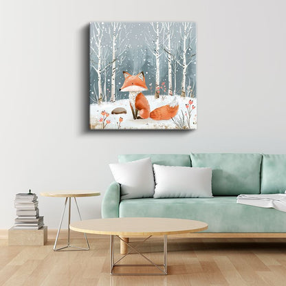 Kış Tilkisi - Karlı Orman Manzarası Kanvas Tablo