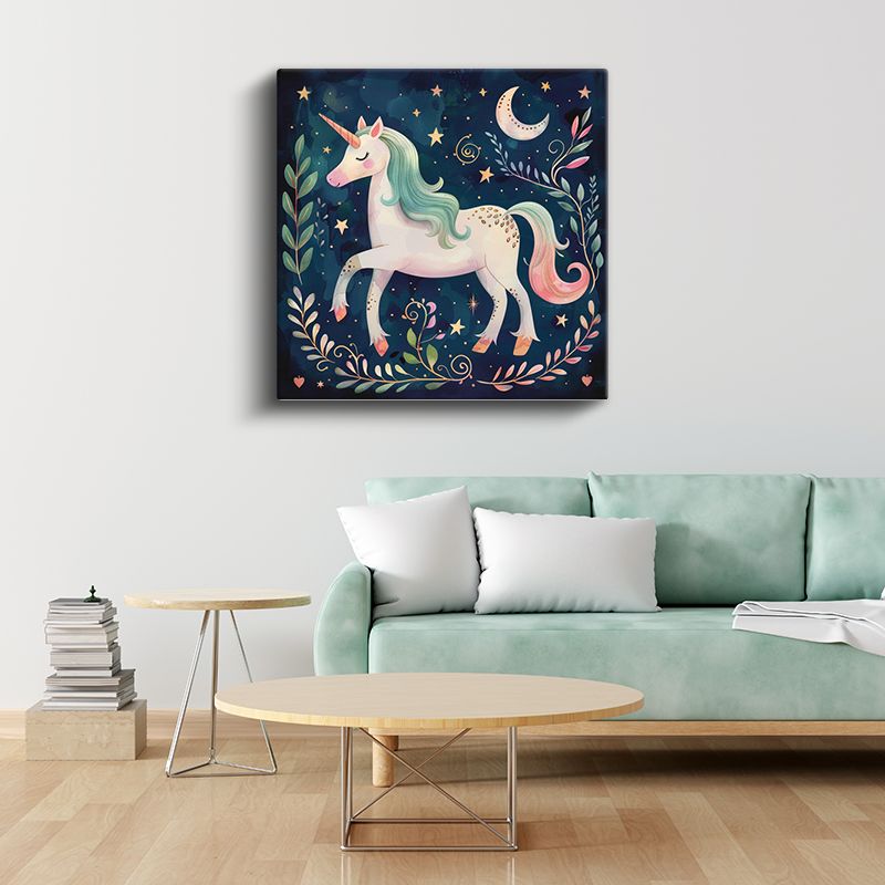 Gece Unicornu - Yıldızlı Gökyüzünde Büyülü Yolculuk Kanvas Tablo