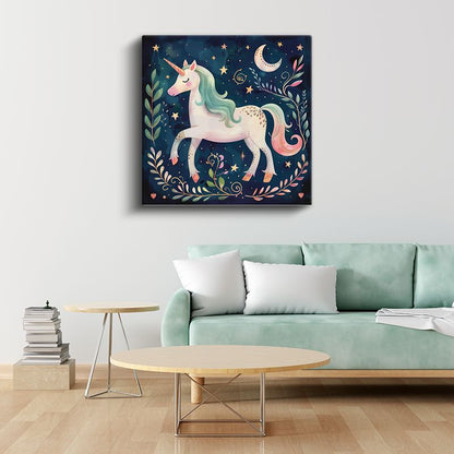 Gece Unicornu - Yıldızlı Gökyüzünde Büyülü Yolculuk Kanvas Tablo