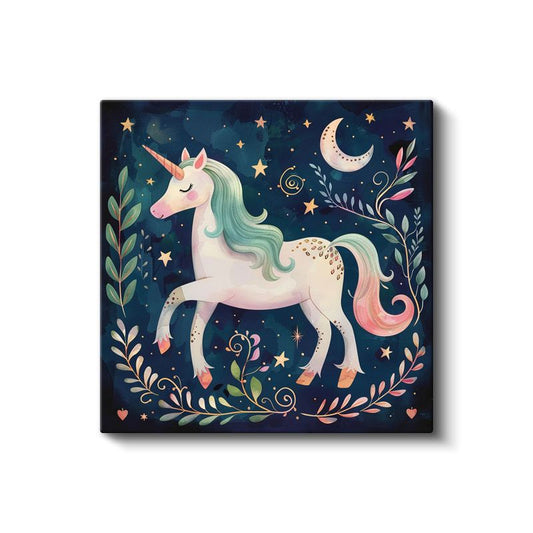 Gece Unicornu - Yıldızlı Gökyüzünde Büyülü Yolculuk Kanvas Tablo