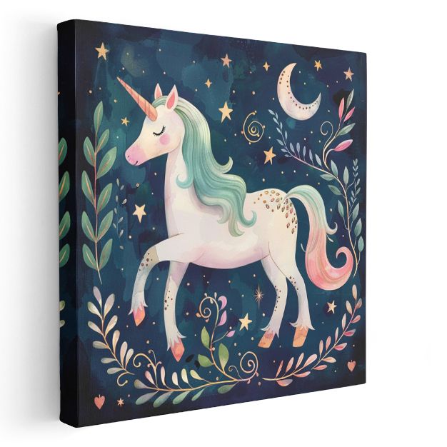 Gece Unicornu - Yıldızlı Gökyüzünde Büyülü Yolculuk Kanvas Tablo