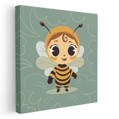 Sevimli Arı Kız - Yeşil Yapraklar Arasında Kanvas Tablo