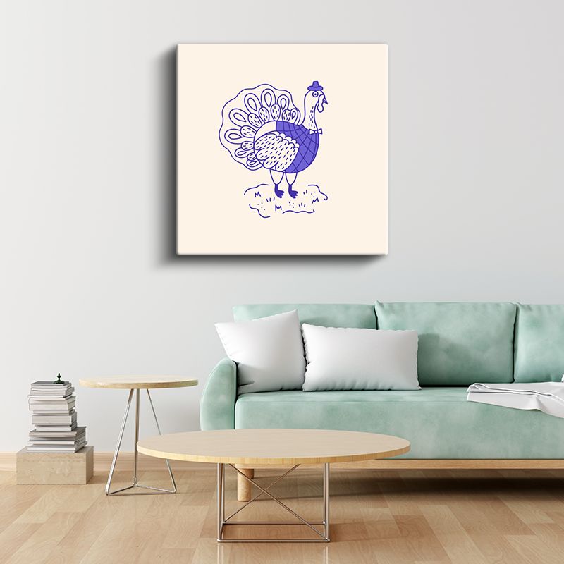 Mor Hindi - Şapkalı Çiftlik Hayvanı Kanvas Tablo