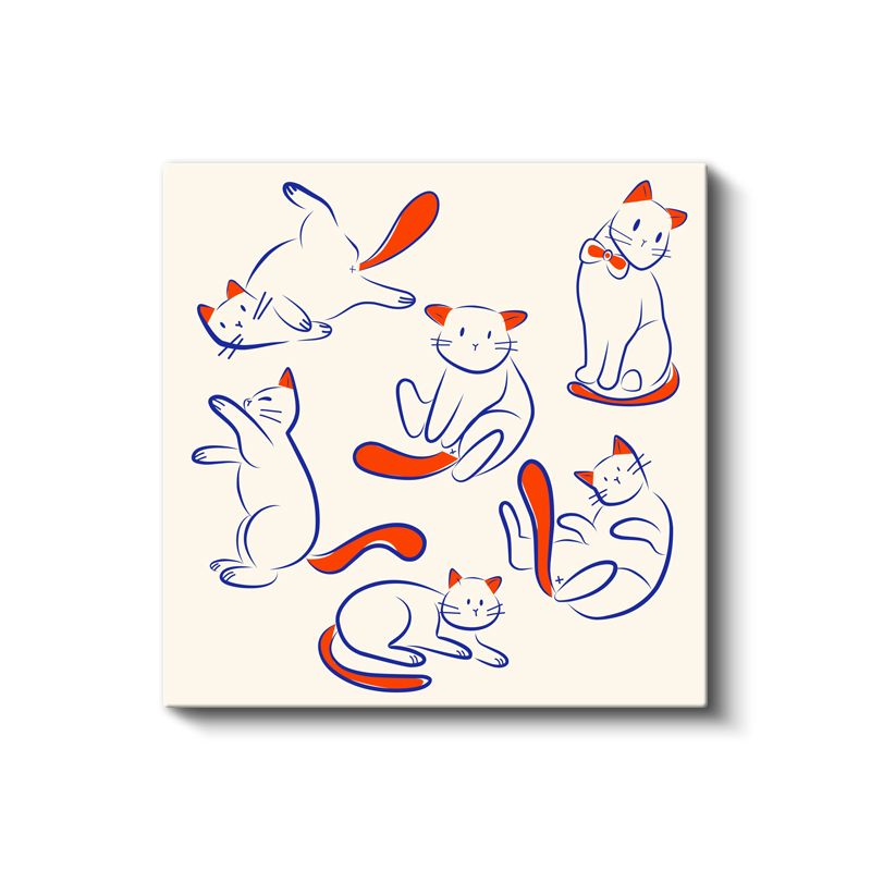 Sevimli Kediler - Mavi ve Turuncu Çizgili Dostlar Kanvas Tablo