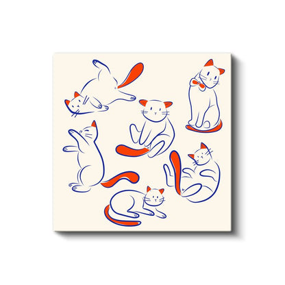 Sevimli Kediler - Mavi ve Turuncu Çizgili Dostlar Kanvas Tablo