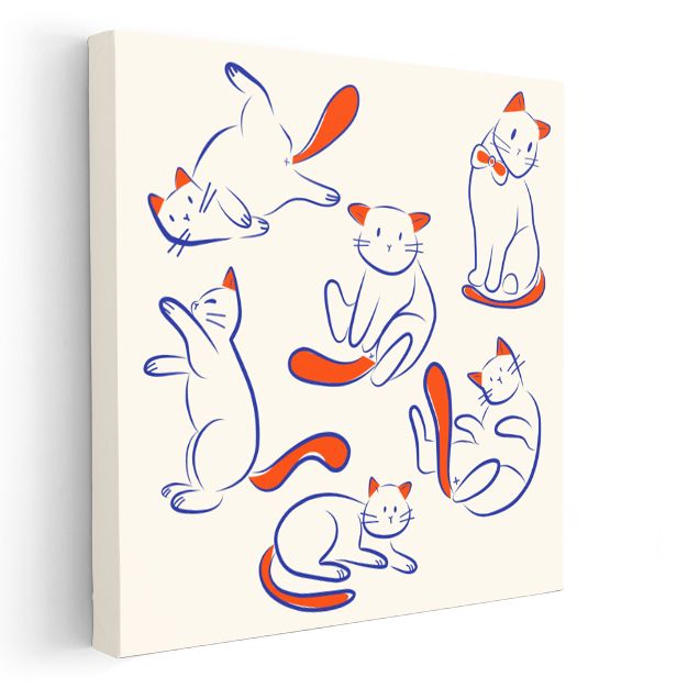 Sevimli Kediler - Mavi ve Turuncu Çizgili Dostlar Kanvas Tablo