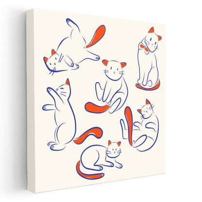 Sevimli Kediler - Mavi ve Turuncu Çizgili Dostlar Kanvas Tablo