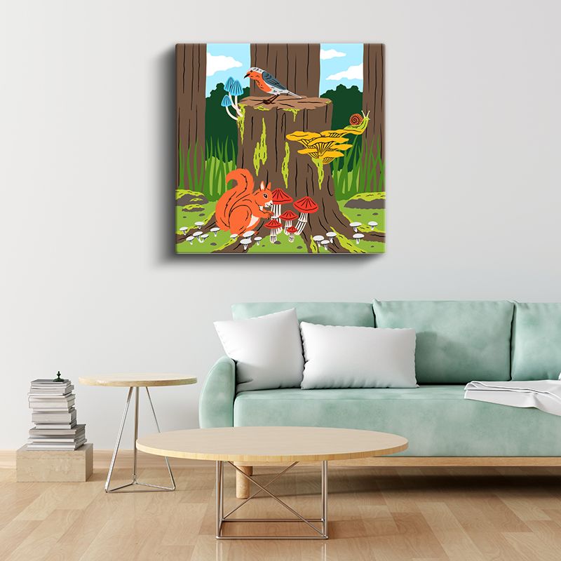 Orman Macerası - Sincap ve Mantar Dostluğu Kanvas Tablo