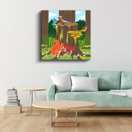 Orman Macerası - Sincap ve Mantar Dostluğu Kanvas Tablo