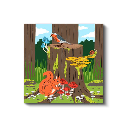 Orman Macerası - Sincap ve Mantar Dostluğu Kanvas Tablo