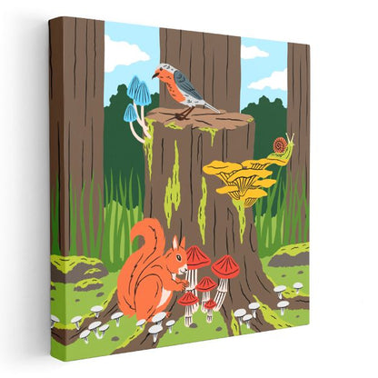 Orman Macerası - Sincap ve Mantar Dostluğu Kanvas Tablo