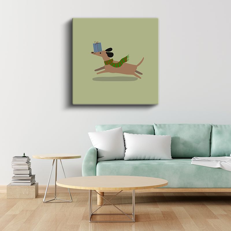 Hediyeli Köpek - Atkılı Sevimli Dost Kanvas Tablo