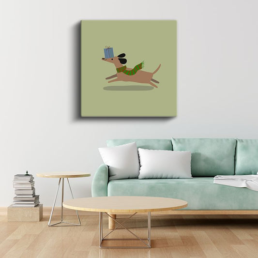 Hediyeli Köpek - Atkılı Sevimli Dost Kanvas Tablo