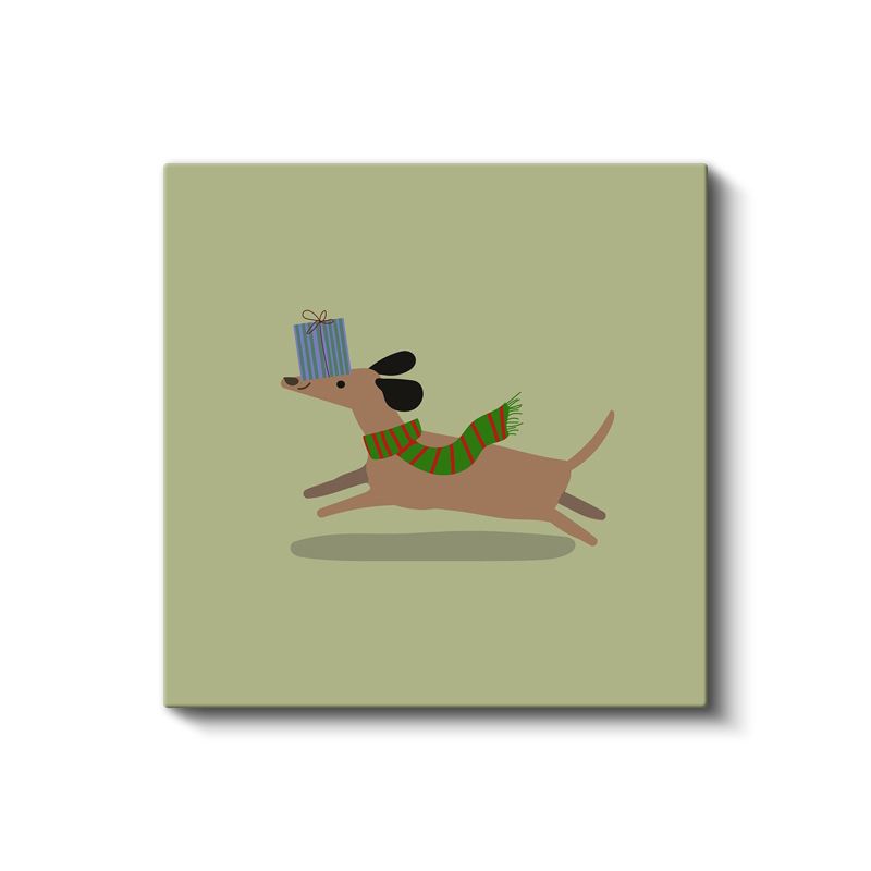 Hediyeli Köpek - Atkılı Sevimli Dost Kanvas Tablo