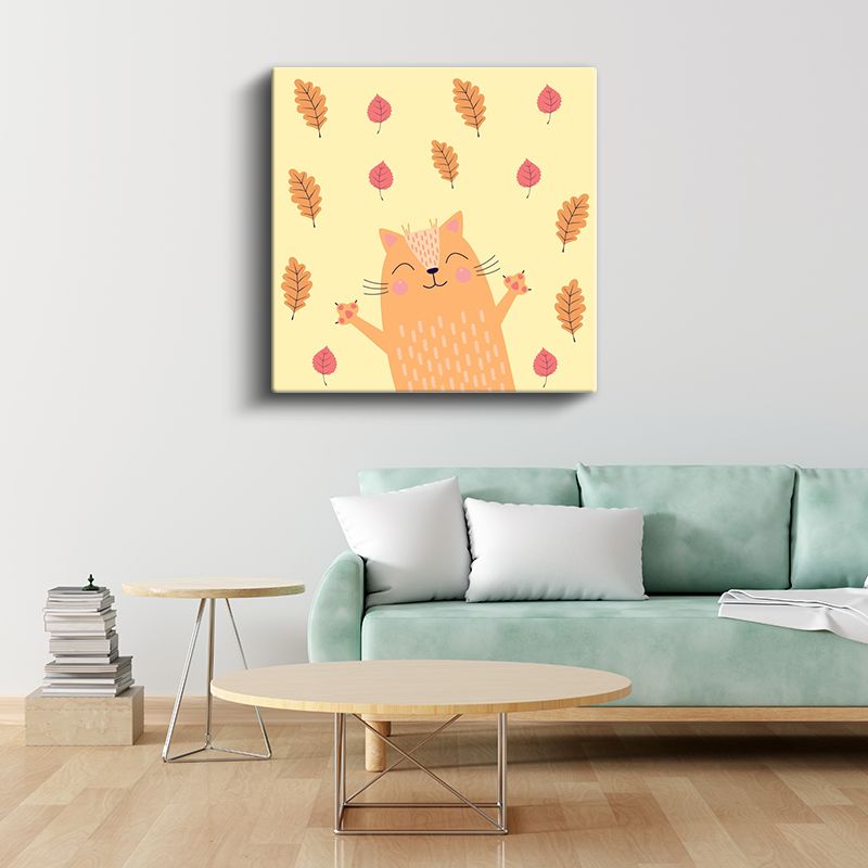 Sonbahar Kedisi - Yapraklar Arasında Mutlu Dostumuz Kanvas Tablo