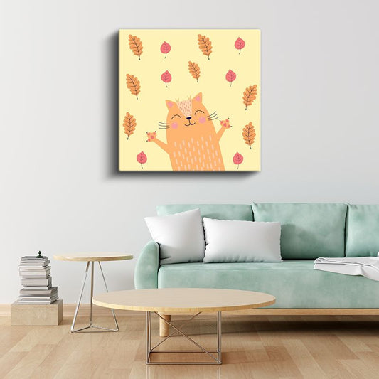 Sonbahar Kedisi - Yapraklar Arasında Mutlu Dostumuz Kanvas Tablo