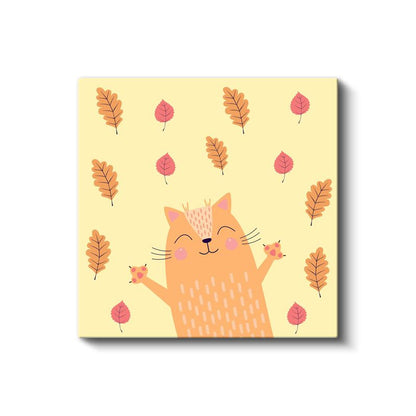 Sonbahar Kedisi - Yapraklar Arasında Mutlu Dostumuz Kanvas Tablo