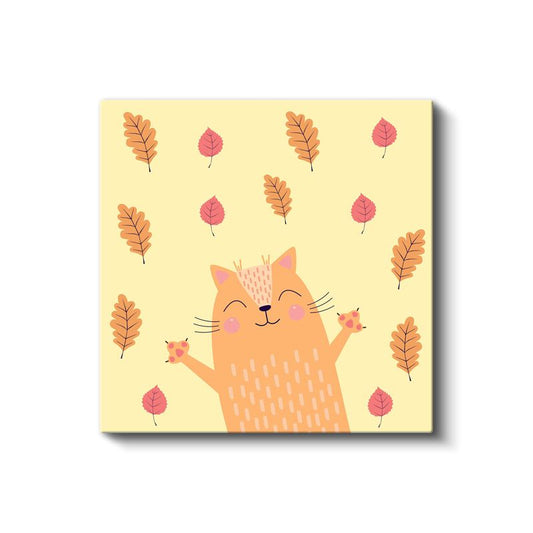 Sonbahar Kedisi - Yapraklar Arasında Mutlu Dostumuz Kanvas Tablo