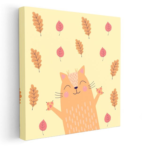 Sonbahar Kedisi - Yapraklar Arasında Mutlu Dostumuz Kanvas Tablo