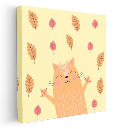 Sonbahar Kedisi - Yapraklar Arasında Mutlu Dostumuz Kanvas Tablo