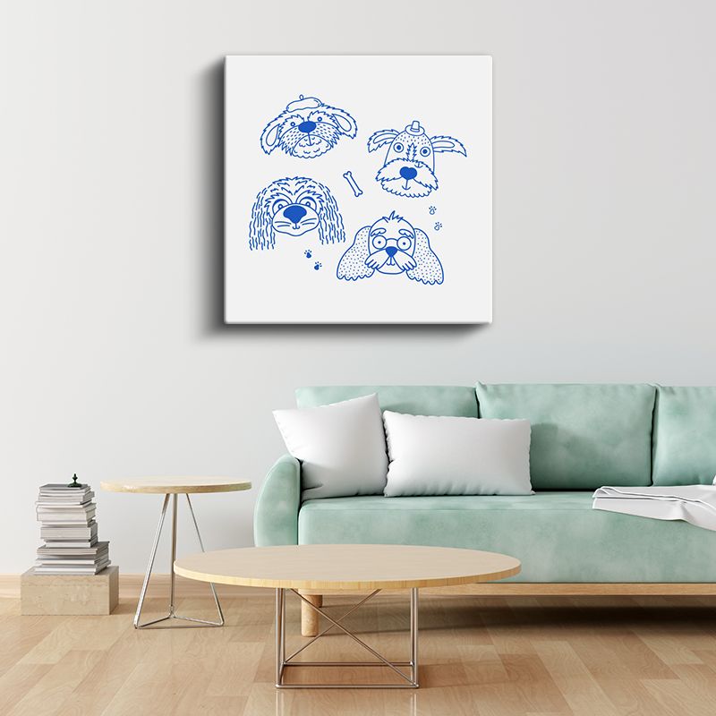 Mavi Dostlar - Sevimli Köpek Çizimleri Kanvas Tablo